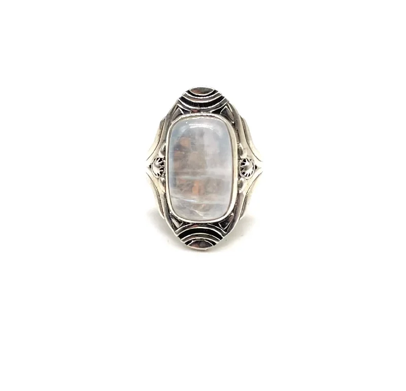 Etched Rectangular Moonstone Ring