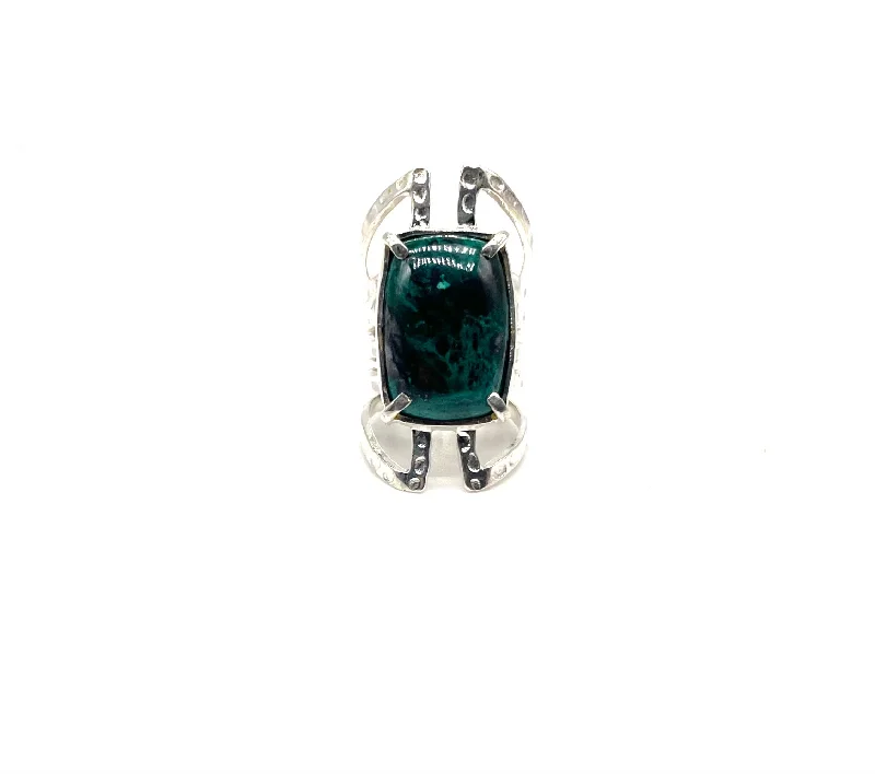 Hand Hammered Multi Band Chrysocolla Ring