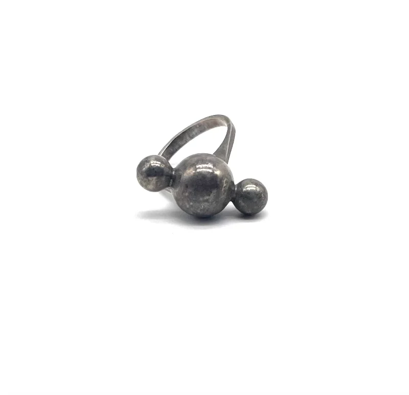 Oxidized Triple Orb Modernist Ring