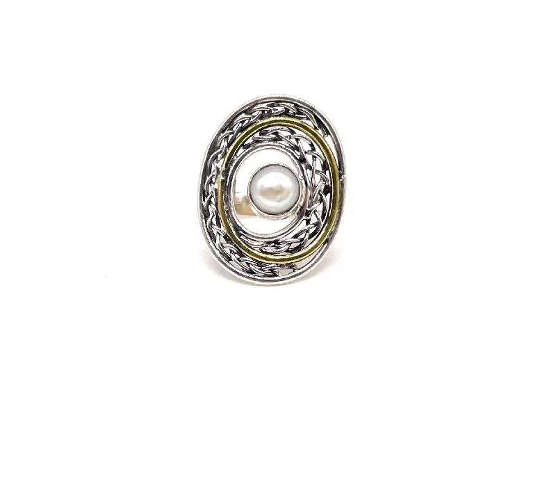 Two Tone Swirled Pearl Ring