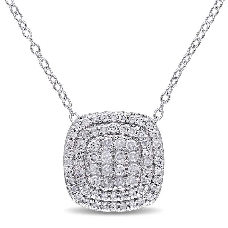 Mimi & Max 1/2ct TDW Diamond Layered Halo Pendant with Chain in Sterling Silver