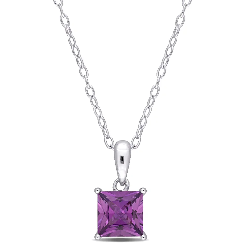 Mimi & Max 1ct TGW Princess Cut Simulated Alexandrite Solitaire Classic Basket Setting Pendant with Chain in Sterling Silver