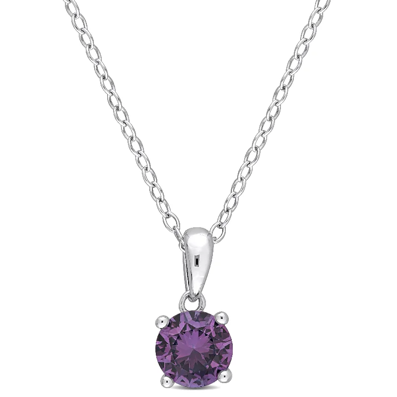 Mimi & Max 1ct TGW Simulated Alexandrite Solitaire Classic Basket Setting Pendant with Chain in Sterling Silver