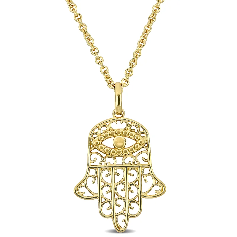 Mimi & Max Hamsa Charm Pendant w/ Chain in 18k Yellow Gold Plated Silver - 17.5+1.5 in.