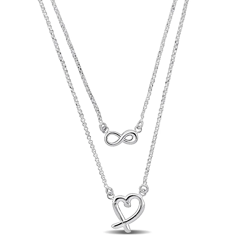 Mimi & Max Infinity and Heart Charm Double Strand Necklace in Sterling Silver - 16+18+1 in.