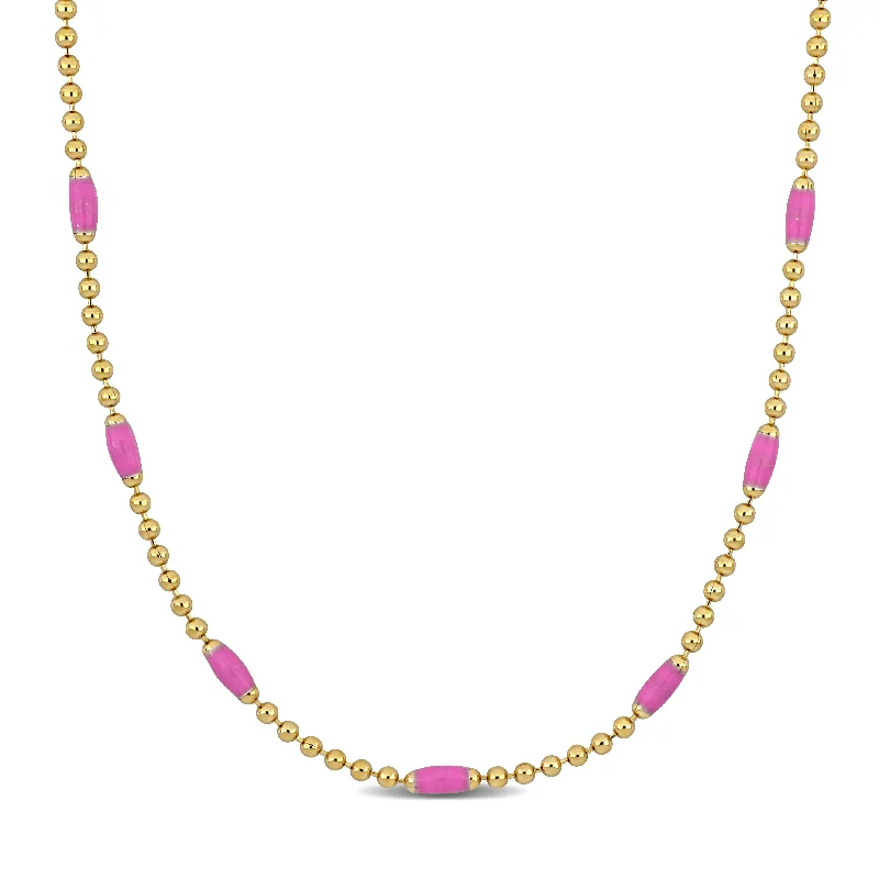 Mimi & Max Pink Enamel Ball Link Necklace in Yellow Silver - 15+2 in.