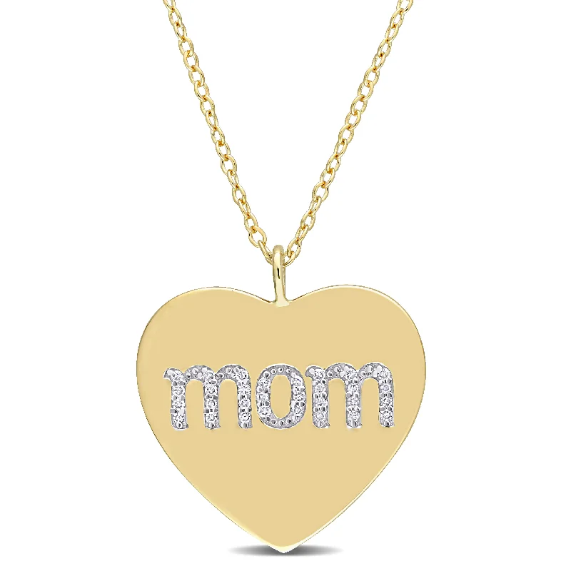 Mimi & Max Women's 1/10ct TDW Diamond "Mom" Heart Pendant w/ Chain in Yellow Plated Sterling Silver