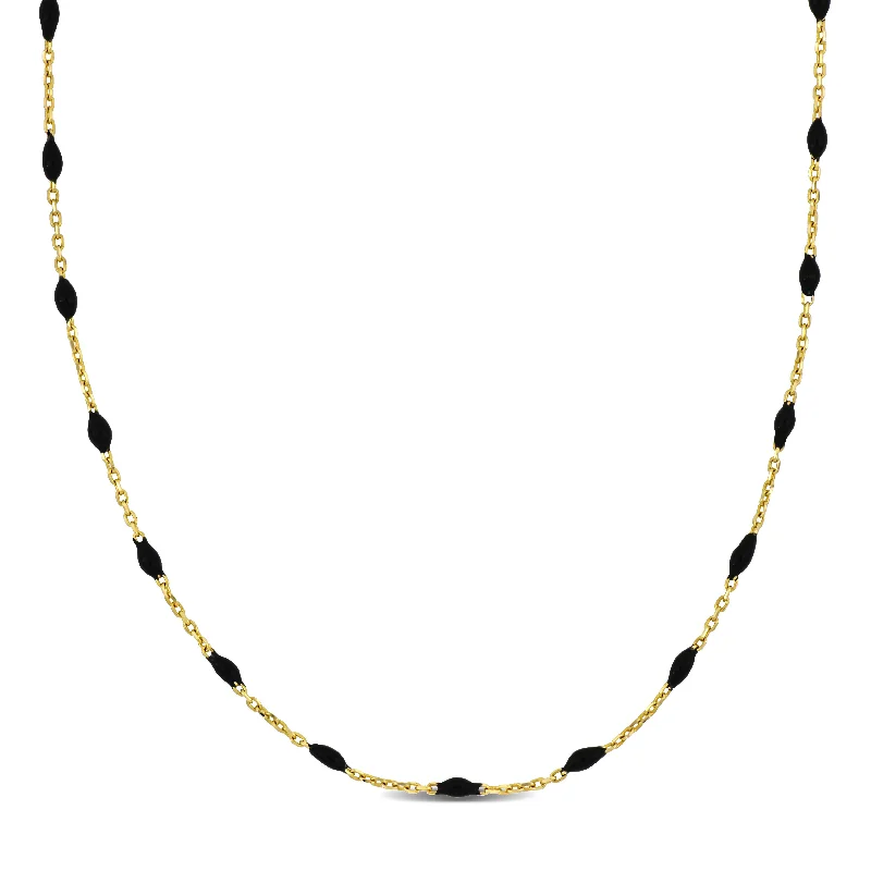 Mimi & Max Womens 14K Yellow Gold Black Enamel Station Necklace w/ Spring Ring Clasp - 16+2 in.