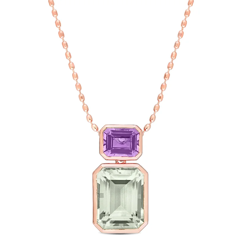 Mimi & Max Womens 20 1/8ct TGW Octagon Green Quartz and Rose de France Necklace in Rose Plated Sterling Silver