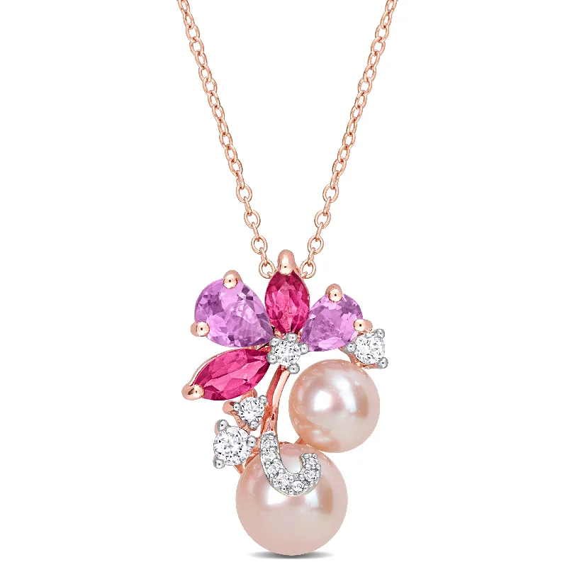 Mimi & Max Women's Pink Cultured Freshwater Pearl & 2 1/3ct TGW Rose de France and Topaz Pendant w/ Chain in 18k Rose Plated Sterling Silver