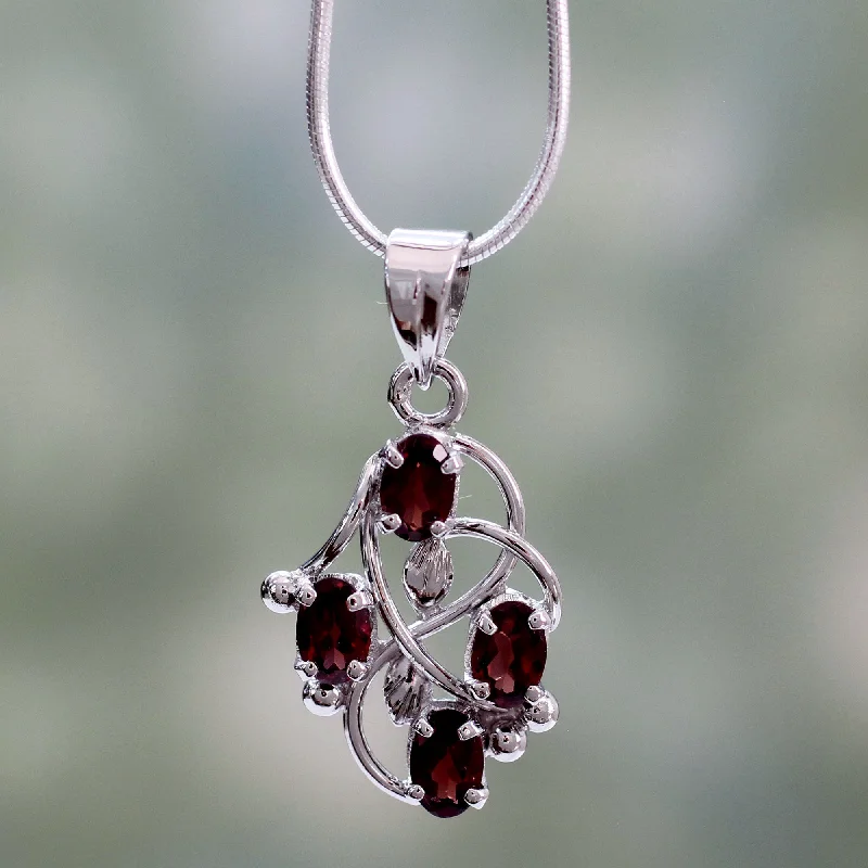 Scarlet Vines Sterling Silver Necklace with Garnet Handmade India