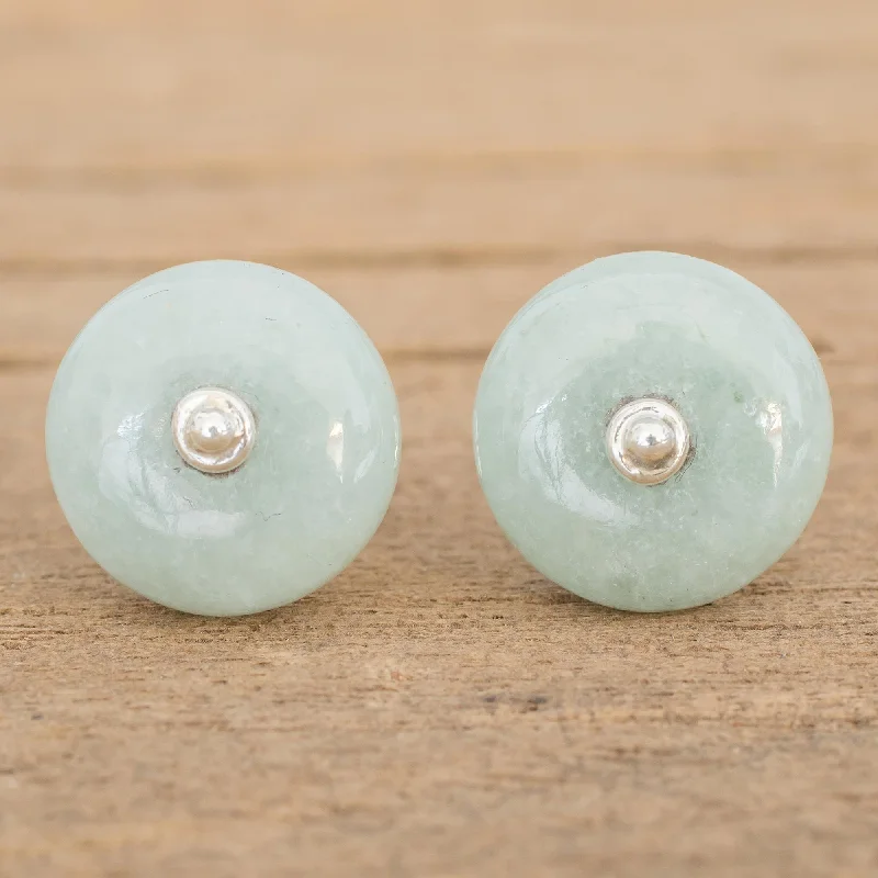 Apple Green Mayan Medallions Circular Jade Stud Earrings in Apple Green from Guatemala