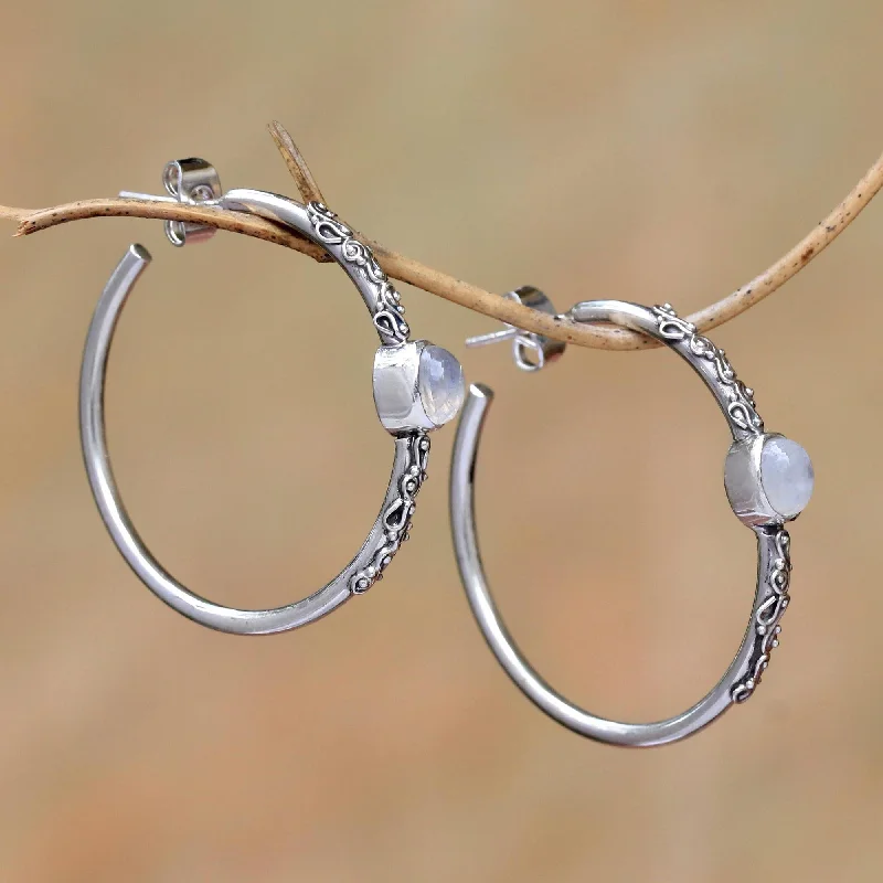 Bali Memories Rainbow Moonstone Half-Hoop Earrings Crafted in Bali