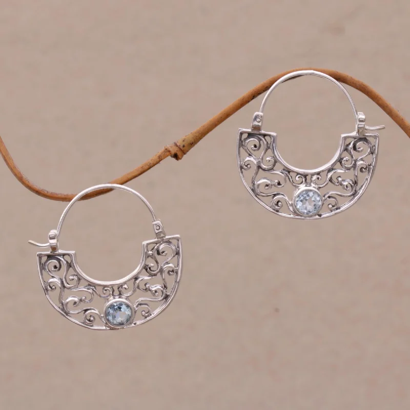 Blue Jasmine Topaz & Silver Hoop Earrings