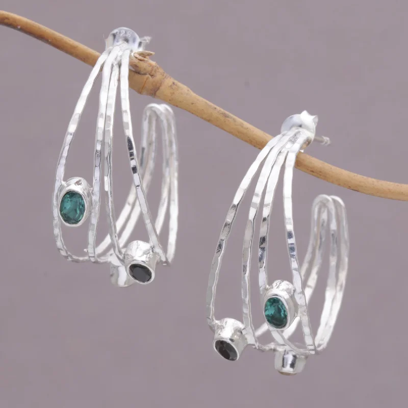 Bold Majesty Multi-Gemstone and Sterling Silver Half-Hoop Earrings