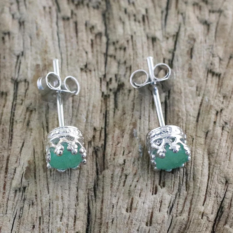 Brilliant Splendor Rhodium Plated Emerald Stud Earrings from Thailand