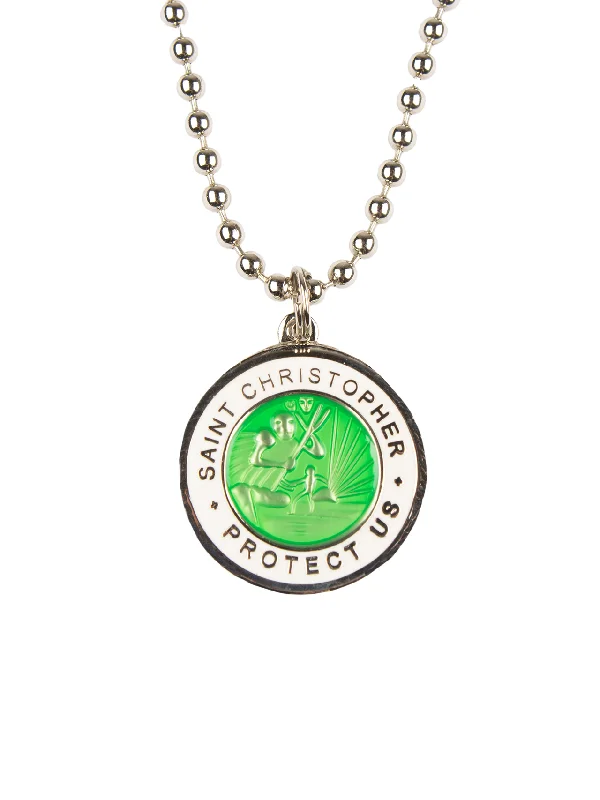 St. Christopher Necklace - Green/ White