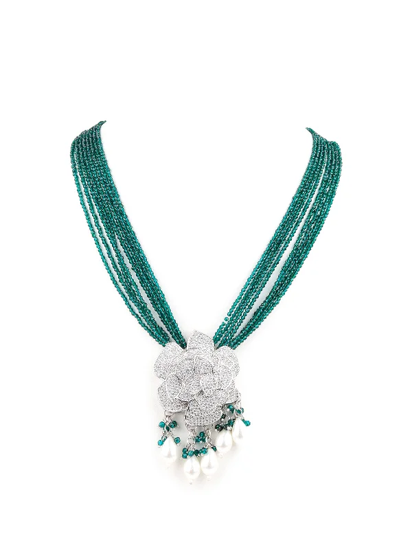 Odette Green And White Alloy Jewellery Set For Women