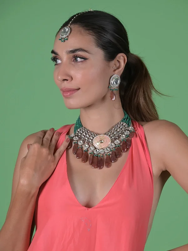 Odette Green And Brown Alloy Jewellery Set For Women