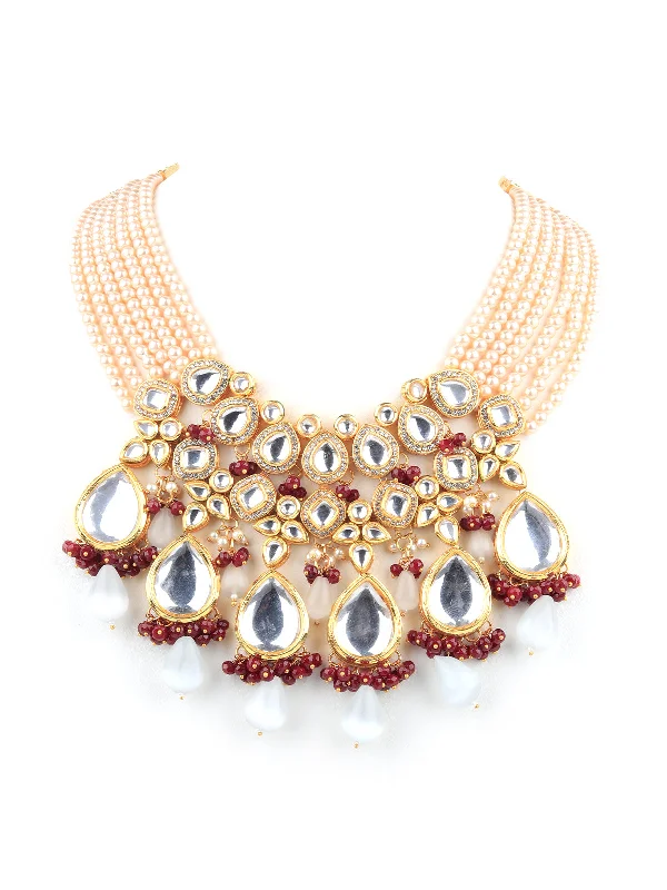 Odette Maroon And White Alloy Jewellery Set For Women