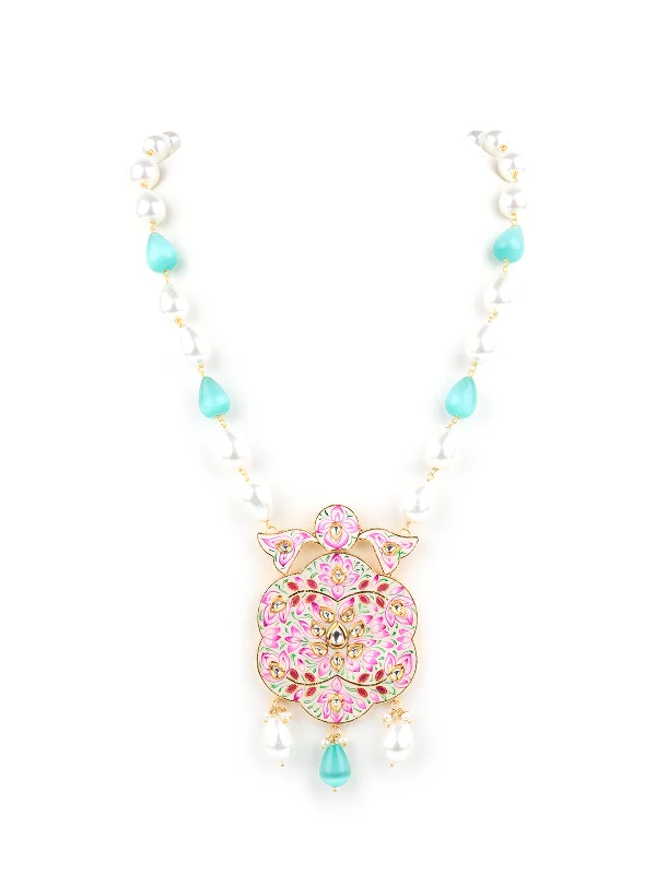 Odette Pink And Green Alloy Jewellery Set For Women