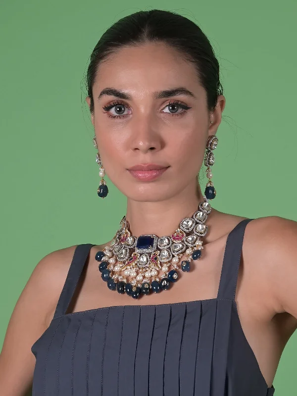 Odette Royal Blue And Alloy Jewellery Set For Women