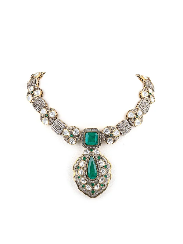 Odette White And Green Alloy Jewellery Set For Women