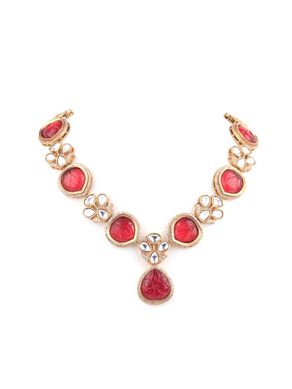 Odette White And Red Alloy Jewellery Set For Women