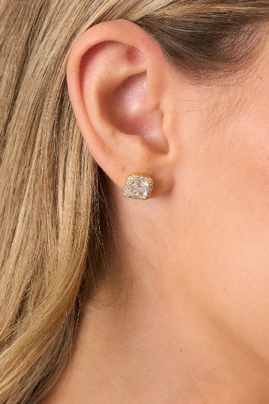 Evening’s Bloom Gold & Rhinestone Square Earrings