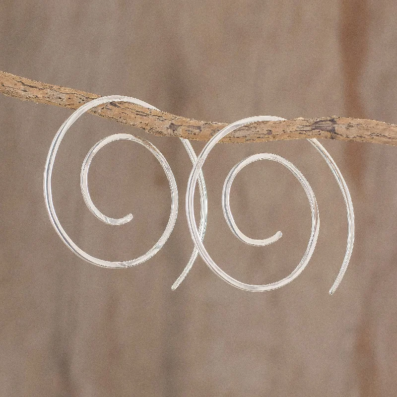 Fibonacci's Beauty Spiral Sterling Silver Half-Hoop Earrings from Guatemala