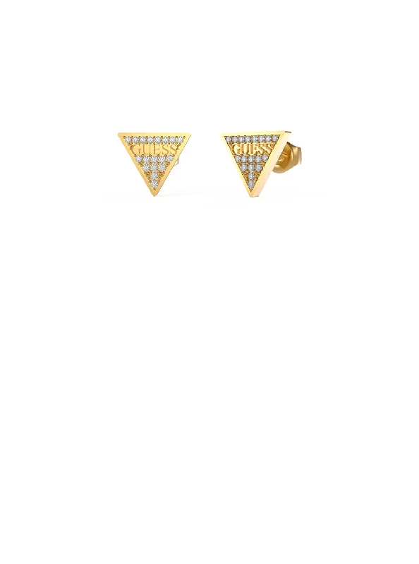 Gold Crystal Triangle Logo Stud Earrings