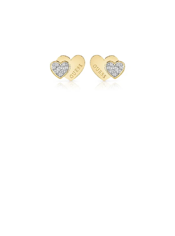 Gold Double Heart Stud Earrings