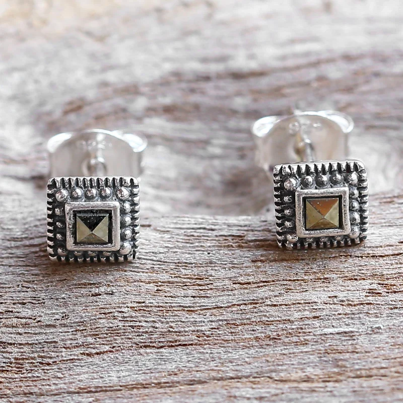 Gorgeous Love Sterling Silver and Marcasite Square Stud Earrings