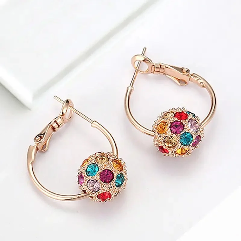 Korean Shiny Crystal Ball Pendant Earrings For Women