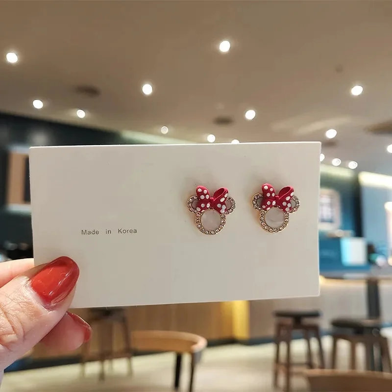 Korean Zircon Bowknot Mickey Head Earrings Women Creative Cute Little Mouse Earrings