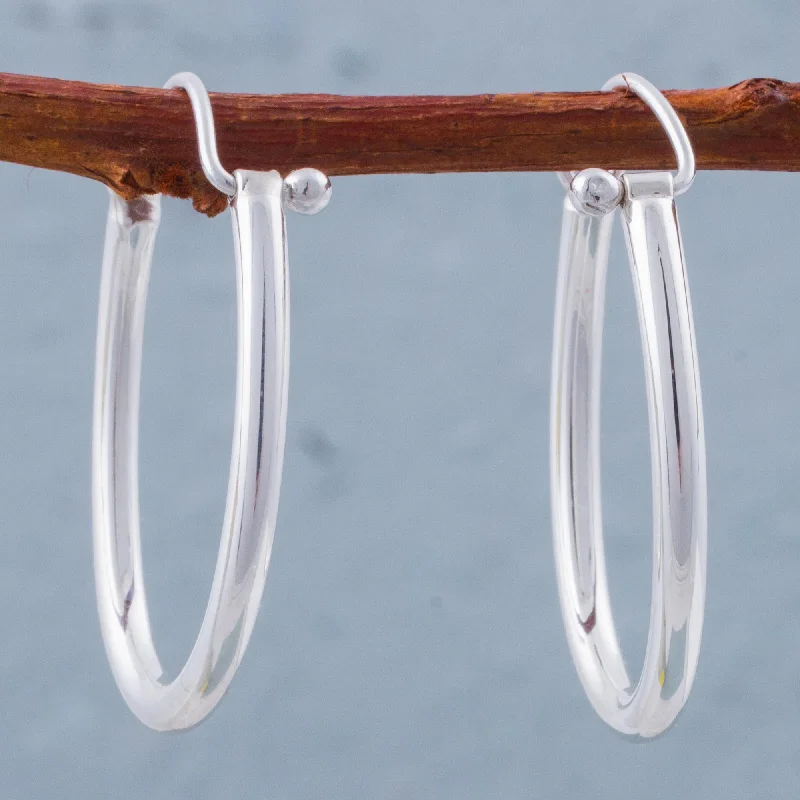 Life Circles Oval Hoop Earrings Hand Crafted in 925 Sterling Silver