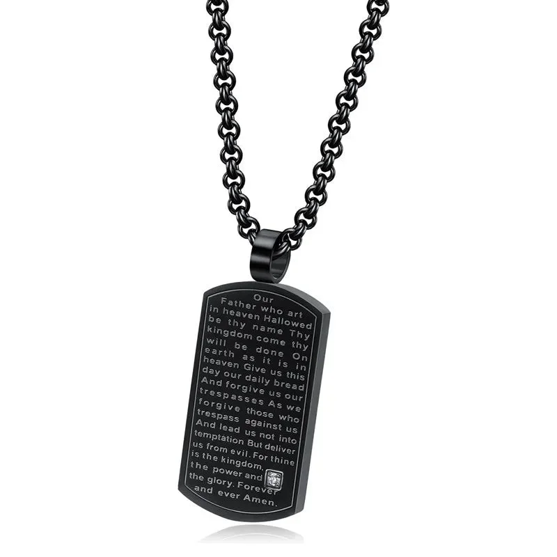 Men's Necklace with "Our Father Whoart In Heaven" Dog Tag Pendant Religious Jewelry Military Necklace