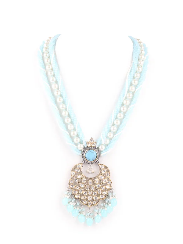 Odette Light Blue Layered Long Necklace Set For Women