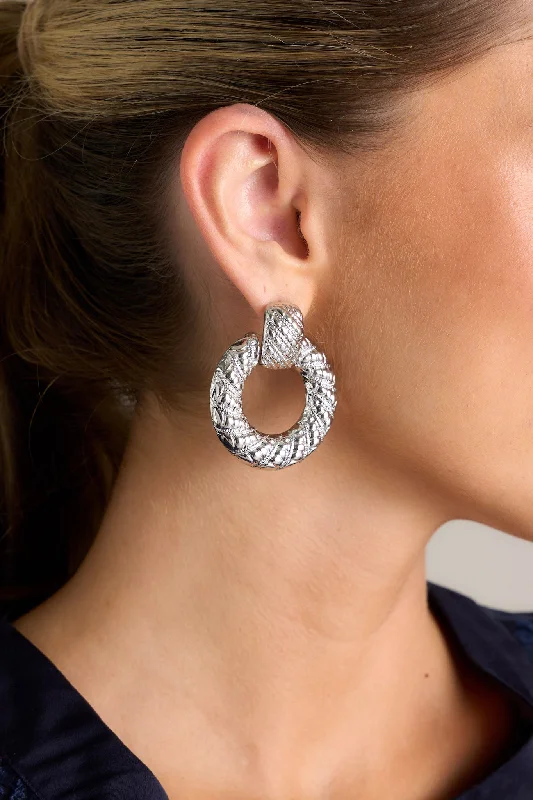 On The Town Silver Textured Earrings