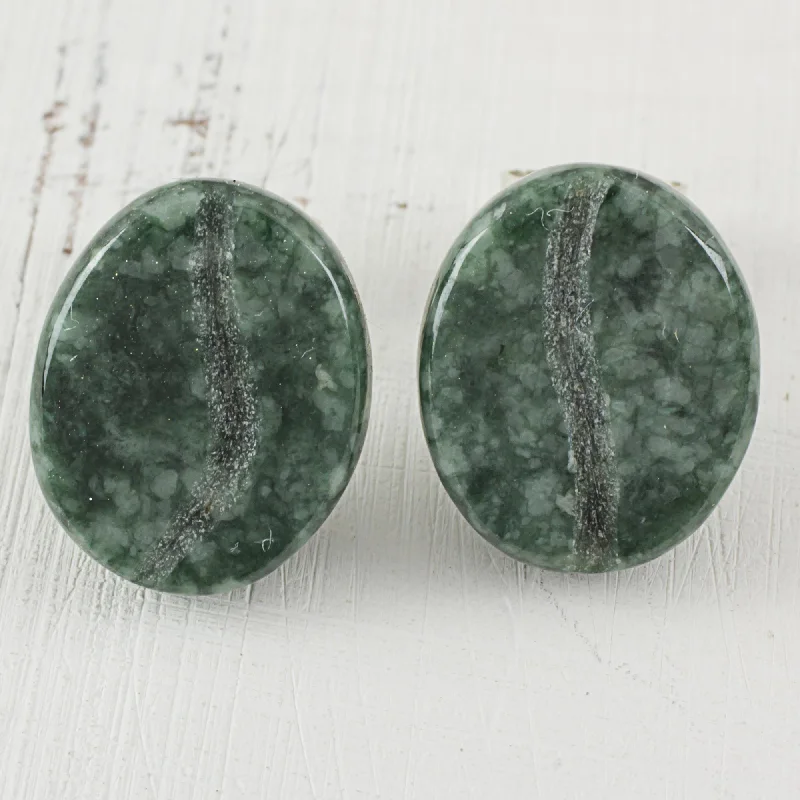 Passion for Coffee in Green Jade and Sterling Silver Stud Earrings from Guatemala