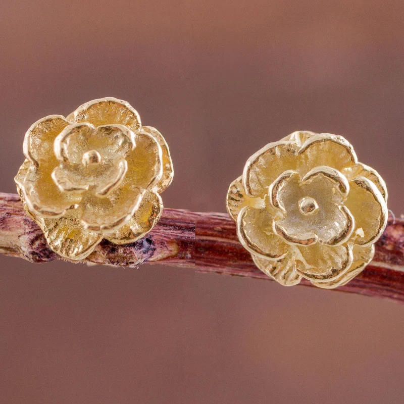 Precious Gardenia Gold Plated Silver Stud Earrings Floral Shapes from Peru