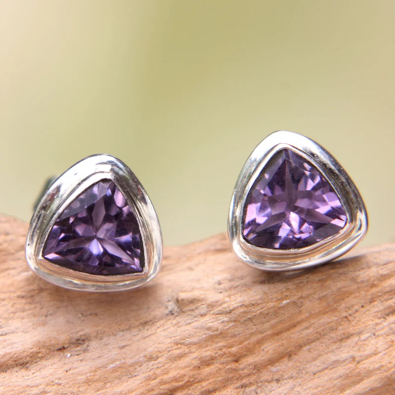 Purple Trinity Artisan Crafted Amethyst and Sterling Silver Stud Earrings