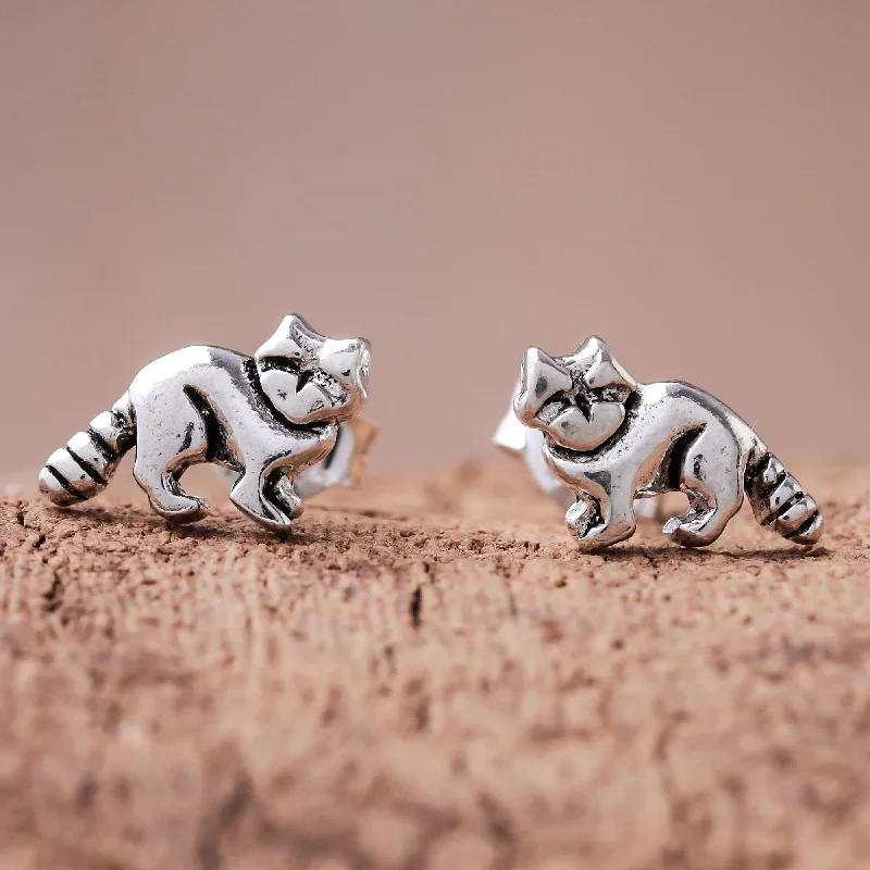 Raccoons Sterling Silver Raccoon Stud Earrings from Thailand