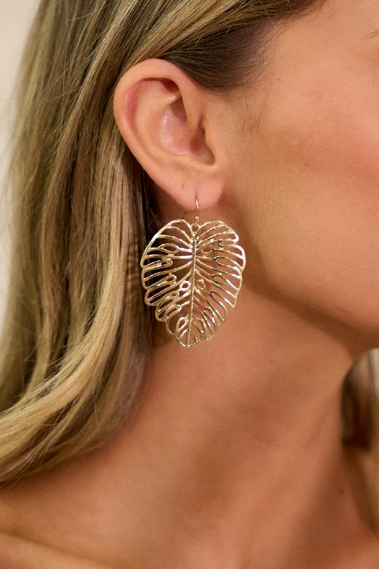 Rainforest Radiance Gold Monstera Leaf Earrings