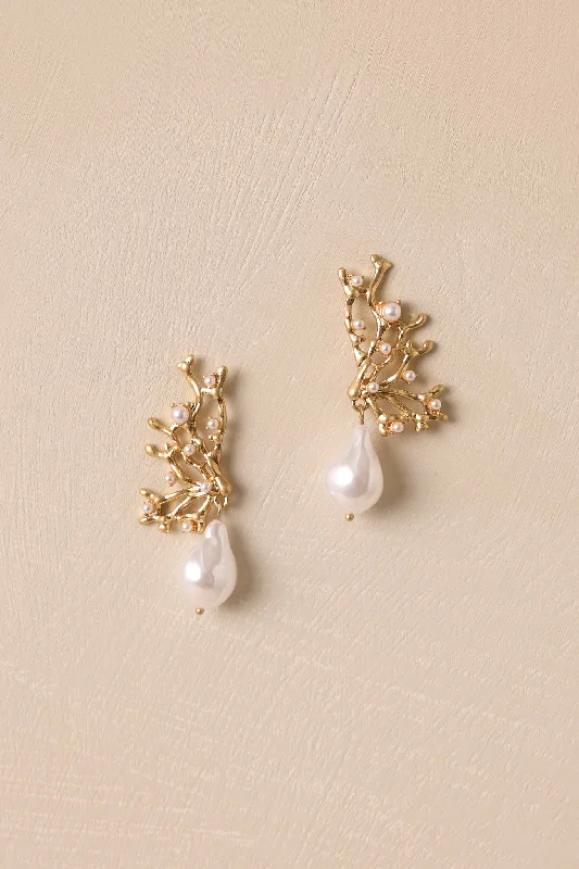 Reef Reflection Gold & Ivory Pearl Drop Earrings