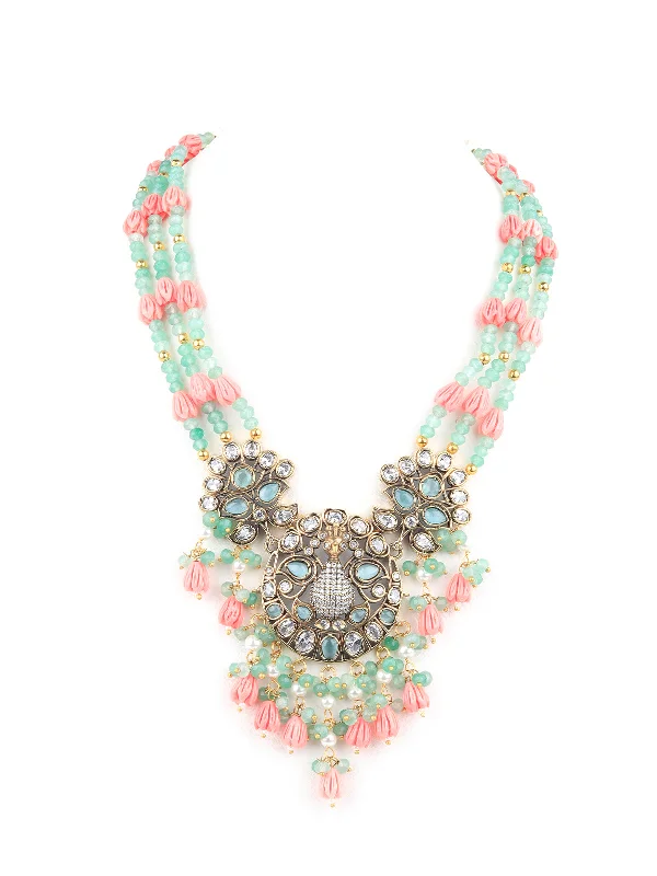 Odette Pink And Green Alloy Jewellery Set For Women