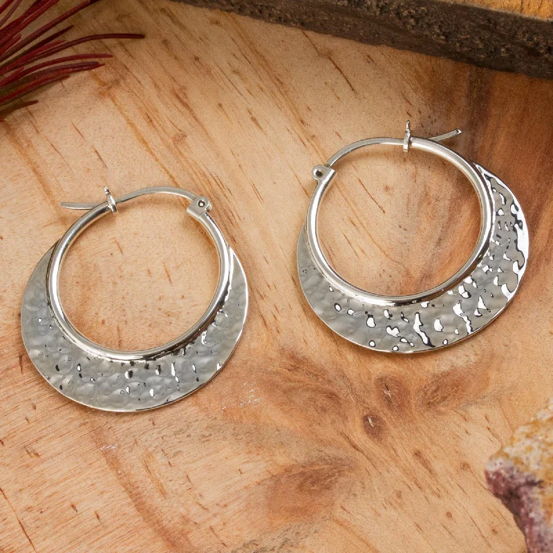 Rustic Elegance Hand Crafted Sterling Silver Hammered Hoop Earrings