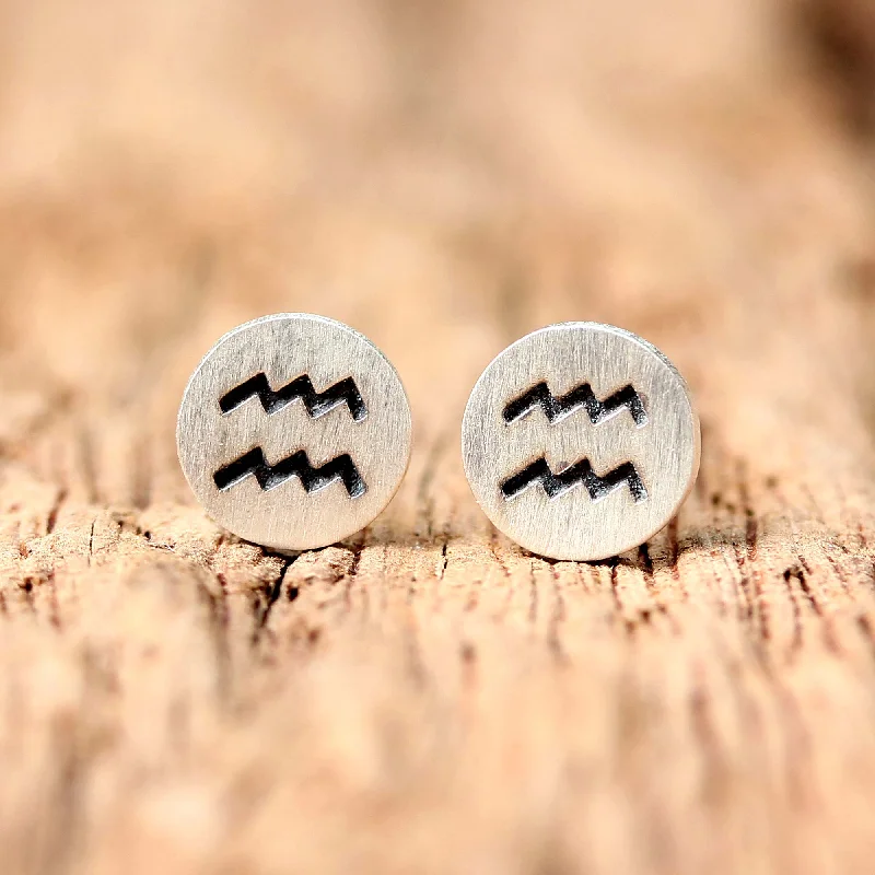 Satin Aquarius Sterling Silver Aquarius Stud Earrings from Thailand