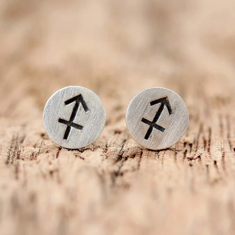 Satin Sagittarius Sterling Silver Sagittarius Stud Earrings from Thailand