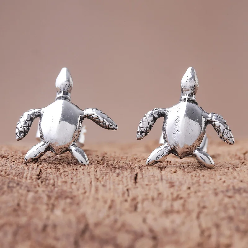 Sea Turtle Bliss Sterling Silver Sea Turtle Stud Earrings from Thailand